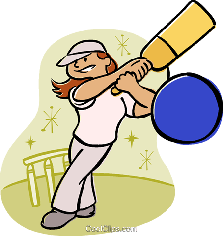 Girl Playing Cricket Royalty Free Vector Clip Art Illustration - Girl Playing Cricket Clipart (454x480)