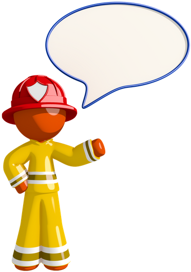 Orange Man Firefighter With Word Bubble - Firefighter (411x550)