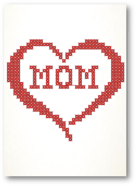 Mom In Heart Cross Stitch Embroidered Card - Cross Stitch Cards Mothers Day (472x640)
