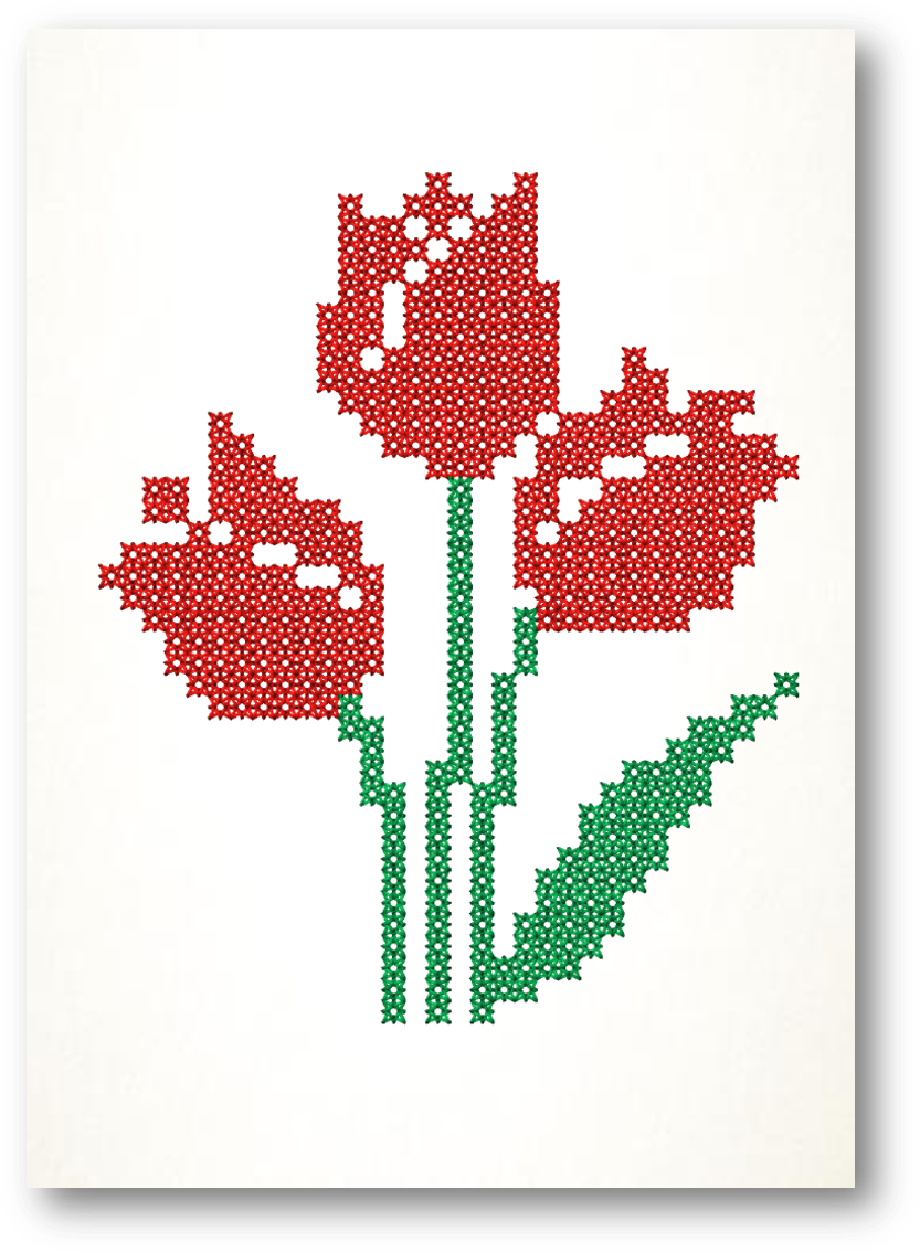 Red Tulips Cross Stitched Embroidered Cards - Cross Stitch Tulips (847x1147)