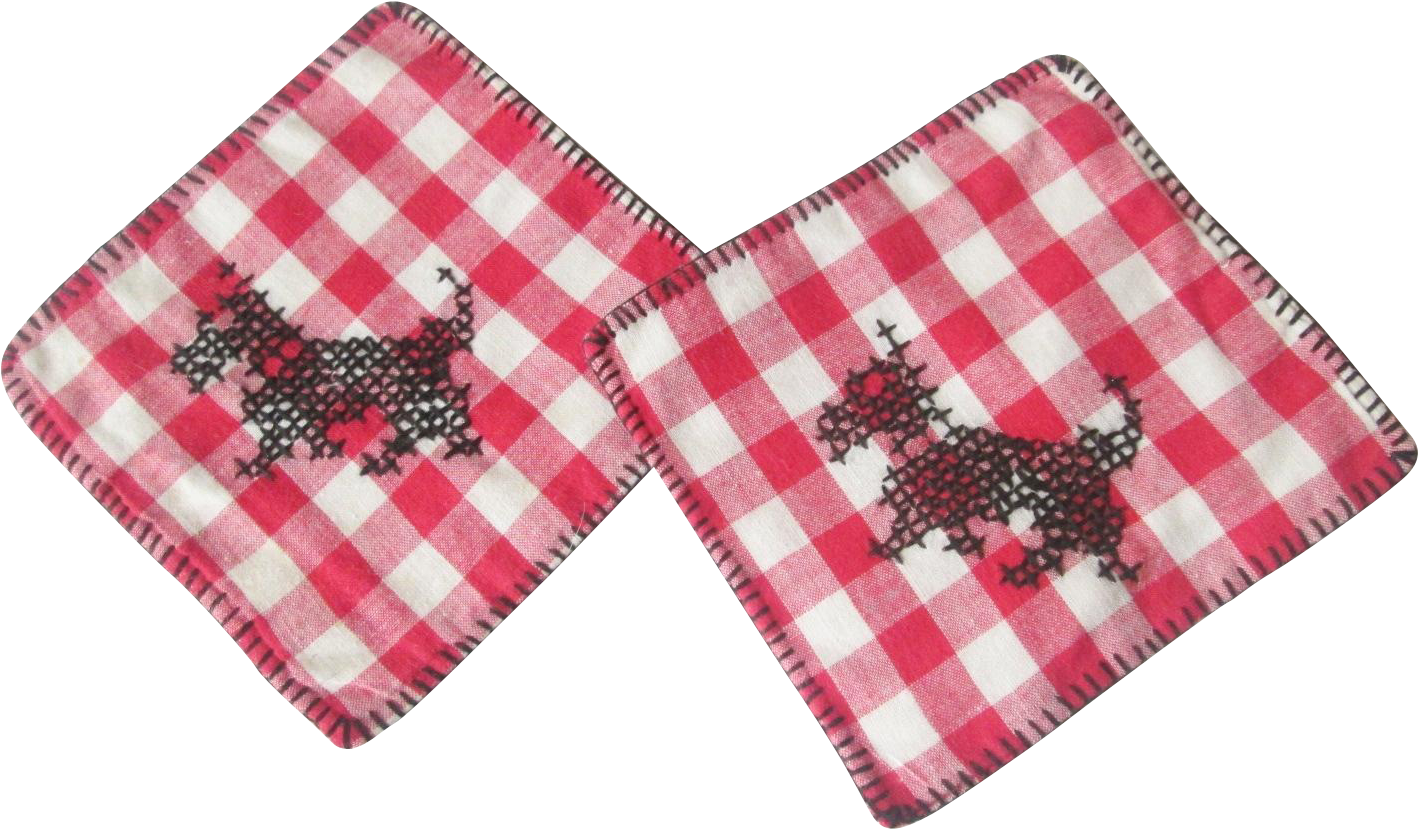 Scottie Dog Potholders Vintage 1950s Kitsch Cross Stitch - White (1417x1417)