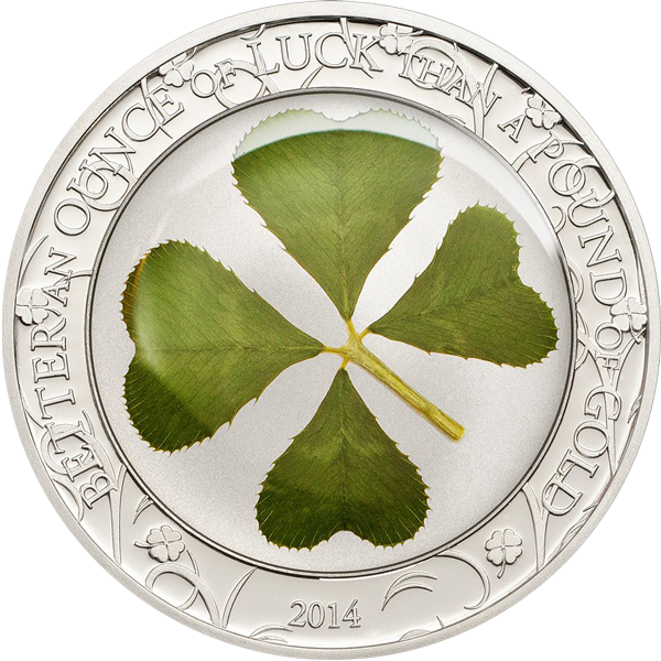 Palau 2014 5$ Ounce Of Luck 2014 Four Leaf Clover Proof - Four-leaf Clover (600x600)