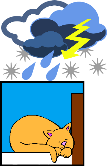 Cat Sleeping During Hailstorm - Stormy Weather Clip Art (412x568)