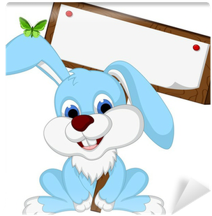 Cute Rabbit Cartoon Holding Wooden Board Wall Mural - Drawing (400x400)