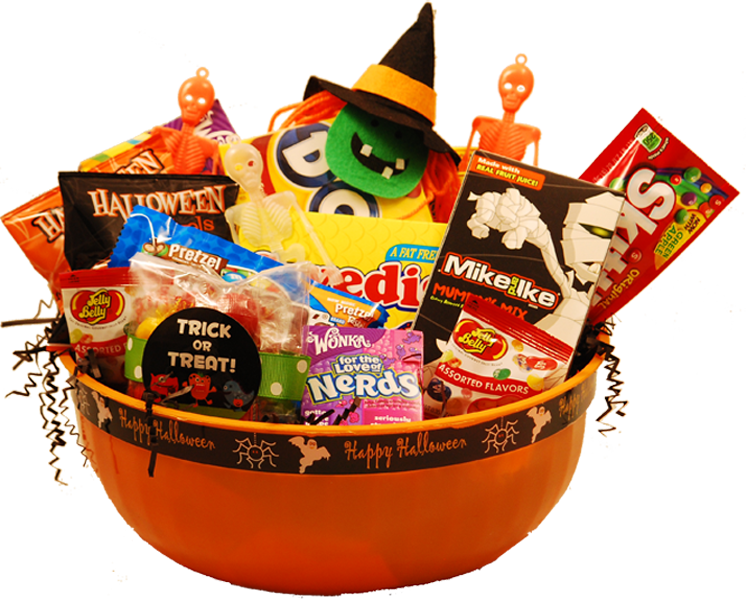 Zoom - Basket Of Halloween Candy Png (747x600)