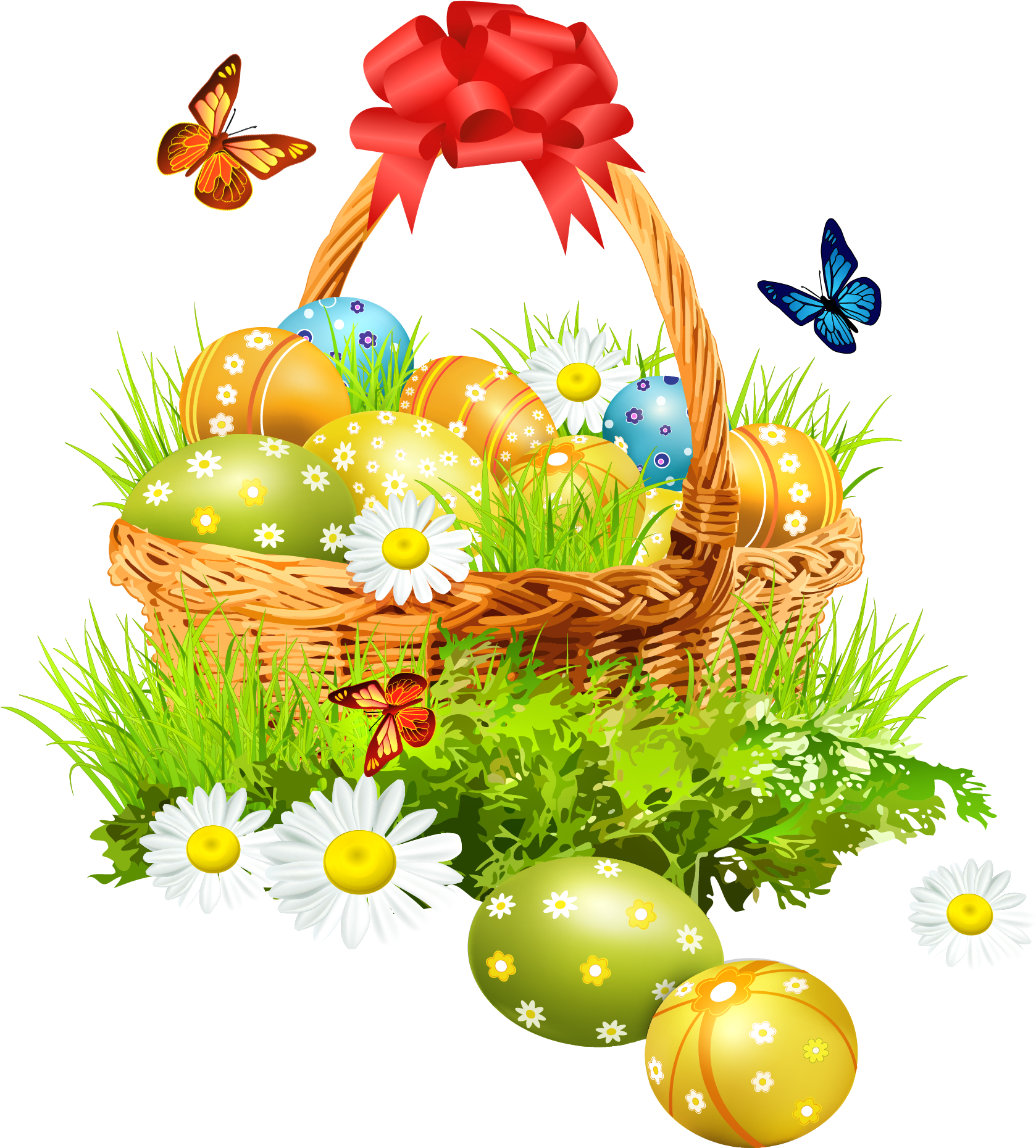 Easter Basket With Eggsand Butterflies Png Clipart - Easter Flower Png (1750x1947)