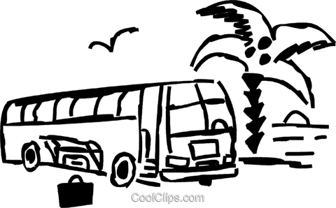 Tour Bus Stopped At The Beach Royalty Free Vector Clip - Bus (480x298)
