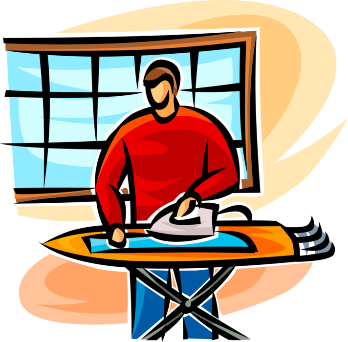 Man Ironing Royalty Free Vector Clip Art Illustration - Man Ironing Royalty Free Vector Clip Art Illustration (712x700)