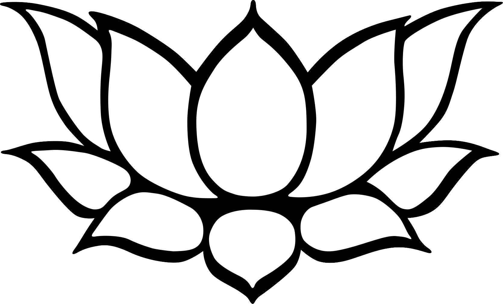 Kamal Clipart Black And White - Lotus Flower Simple Drawing (1670x1010)