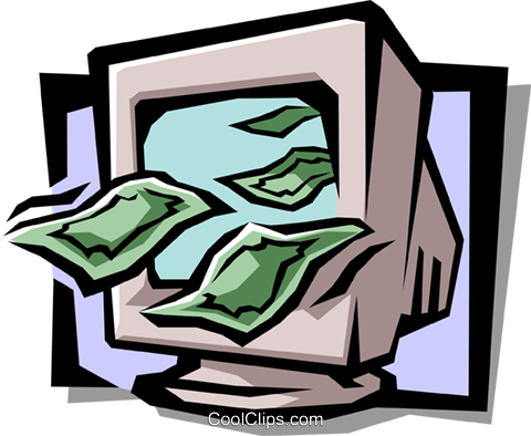 Computer Monitor With Dollar Bills Royalty Free Vector - Bank (480x394)