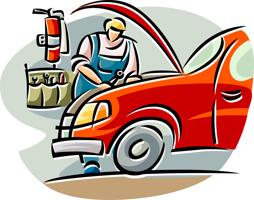 Auto Mechanic Working On A Car Royalty Free Vector - Working On Cars Png (888x700)
