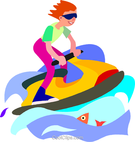 Boy Playing On A Jet Ski Royalty Free Vector Clip Art - Jet Ski Clip Art (456x480)