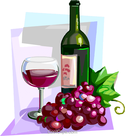 French Red Wine With Glass And Grapes Royalty Free - Wine Bottle And Grapes Clip Art (440x480)