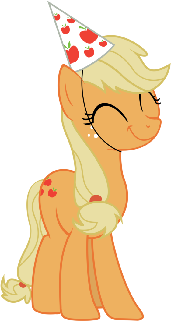 Applejack In A Party Hat By Stricer555 - Cartoon My Little Pony (652x1226)