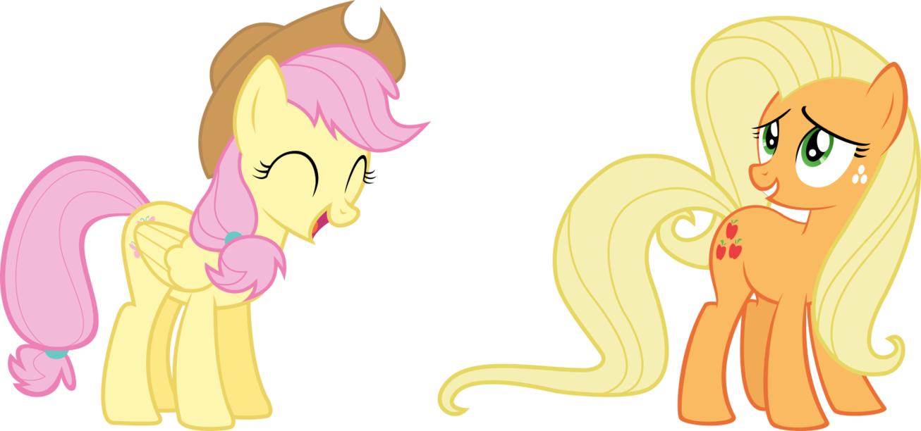 Fluttershy And Applejack Mane Swapped By - Pinkie Pie (1306x612)