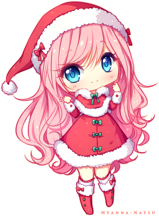 Christmas Anime Girl Chibi Commission - Chibi Girl Christmas (561x760)