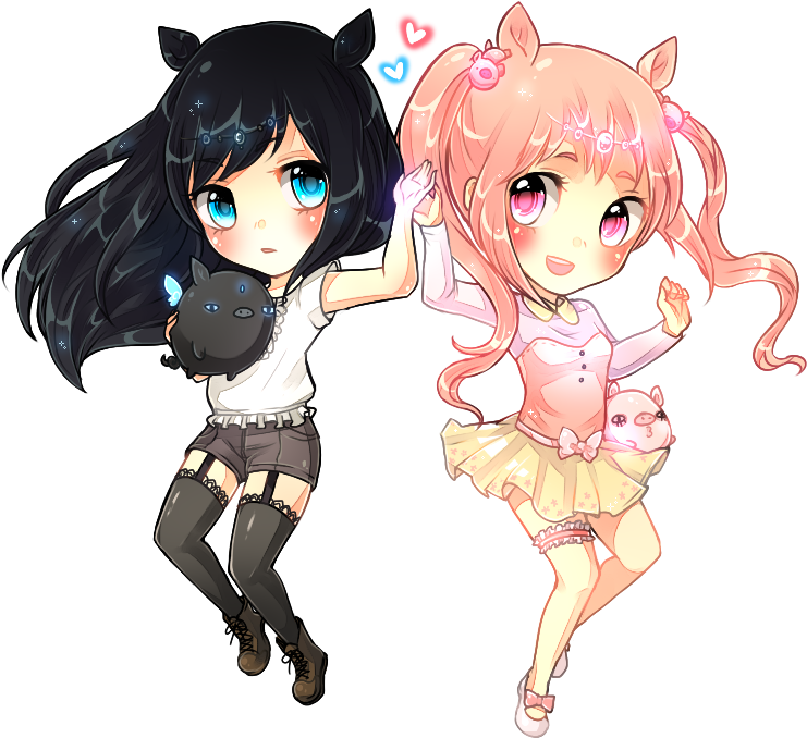 Kawaii Pig Twins By Kei - Twins Chibi Girl Anime (748x688)