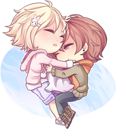 Two Girl Chibis Hugging Download - Cartoon (500x551)