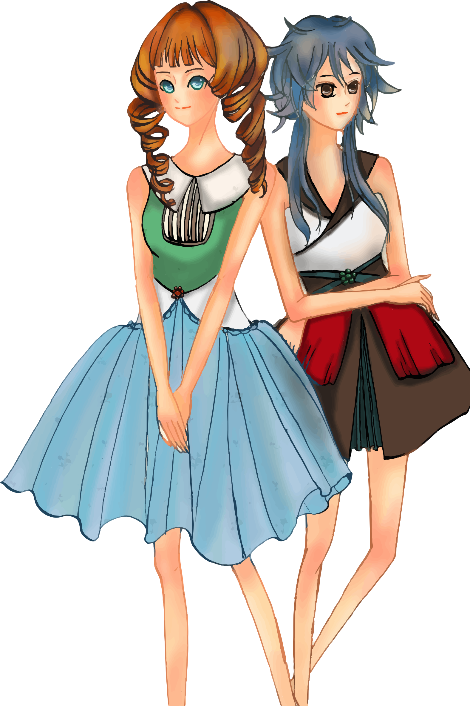 Two Anime Girls - Cartoon Girls Image Png (1576x2364)