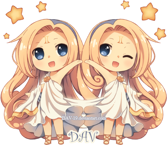 Gemini By Girl Anime Chibi Zodiac Dav 98109 - 12 Cung Hoàng Đạo Chibi (581x520)