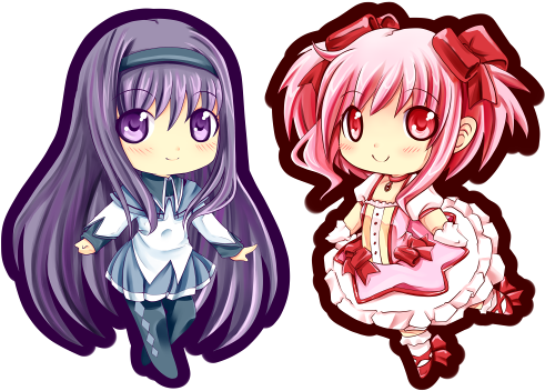 Madoka And Homura Chibi By *kenneos On Deviantart - Madoka Magica Homura Chibi (500x353)