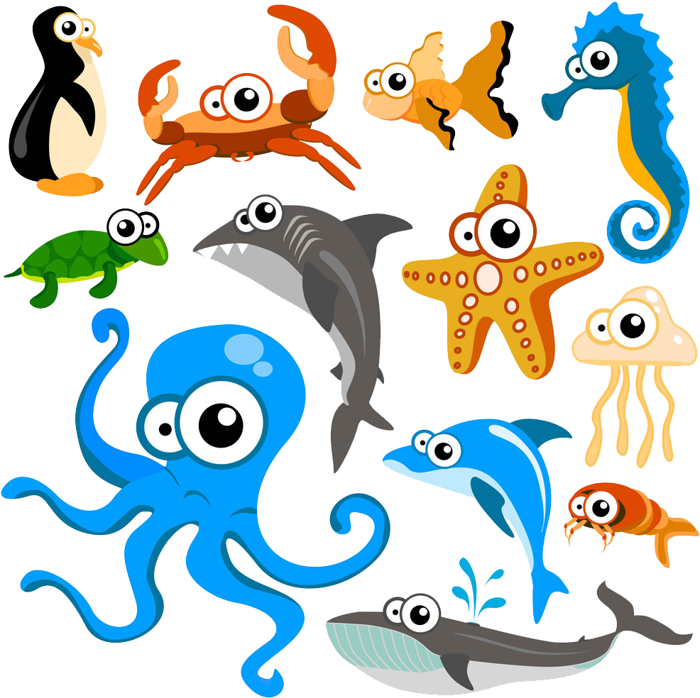 Hippopotamus Cartoon Animal Clip Art - Cute Ocean Animals Vector (1000x1000)