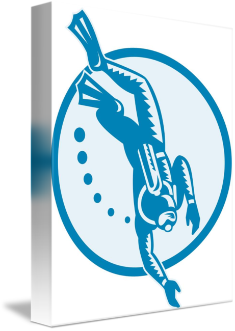 Scuba Diver Diving Retro Square Sticker 3" X 3" (461x650)