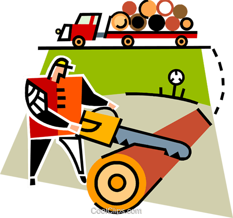 Forestry Worker Cutting A Log Royalty Free Vector Clip - Royalty-free (480x451)