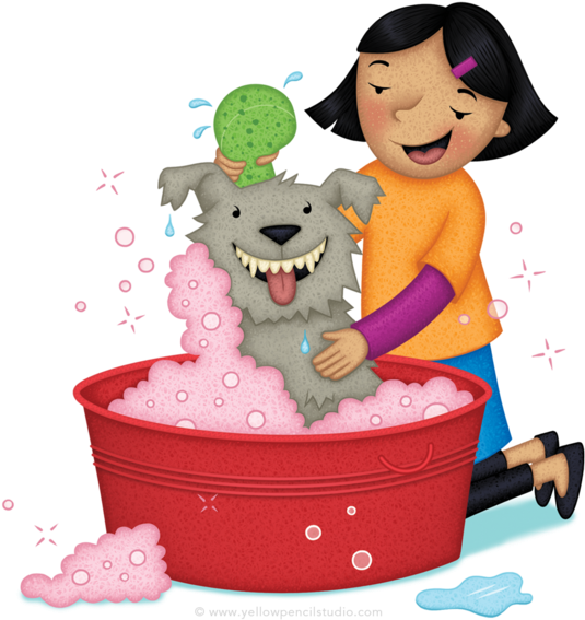Dog Bathtime Yellow Pencil Studio - Cartoon (1000x661)
