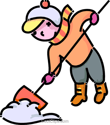 Girl Shoveling Snow Royalty Free Vector Clip Art Illustration - Clip Art Shovel Snow (613x700)