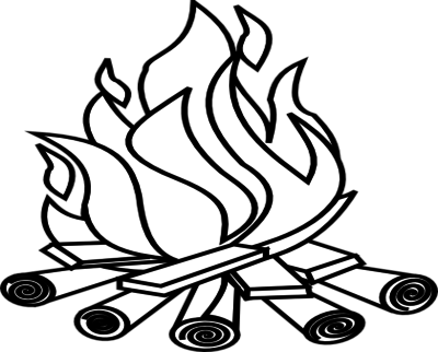 Coloring Cartoon Bonfire With Sausage, Bonfire Clip - Fire Pit (400x322)