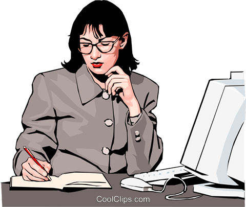 Woman Working Royalty Free Vector Clip Art Illustration - Writing (480x405)