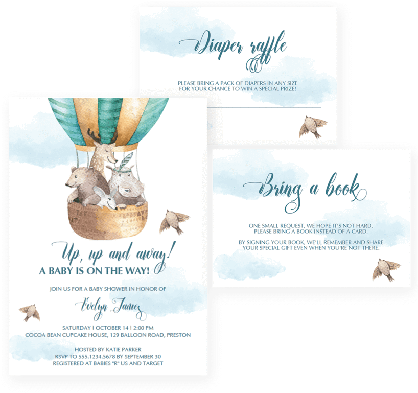 Hot Air Balloon Baby Shower Printable By Littlesizzle - Party-tier-heißluft-ballon-alles Gute Zum Karte (819x1024)