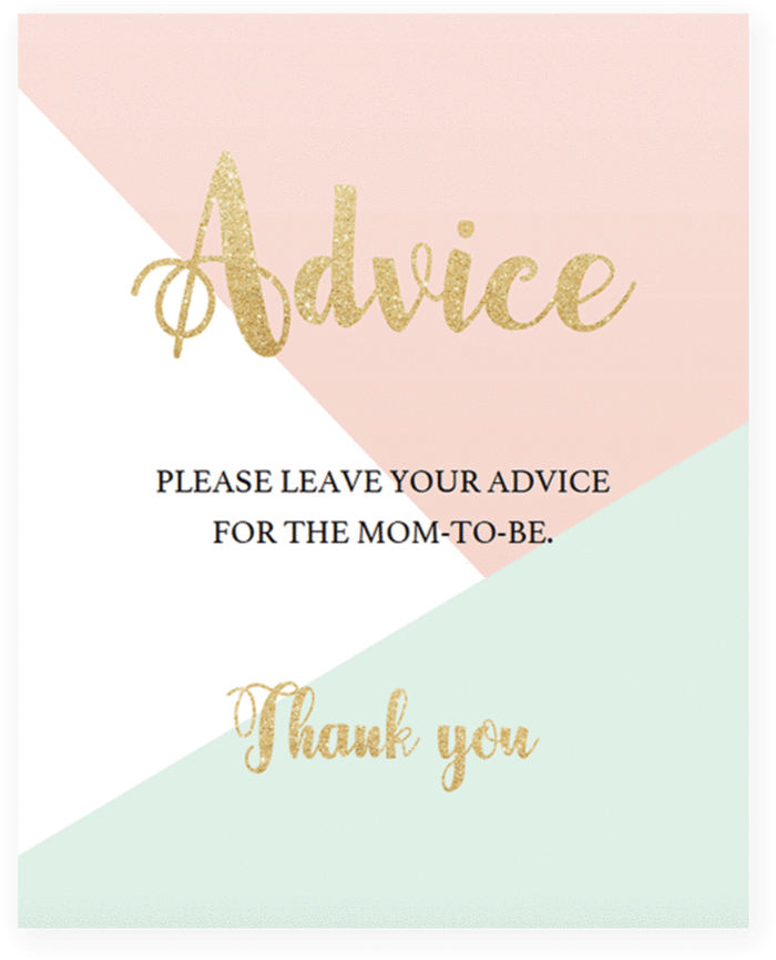 Printable Pastel Baby Shower Advice Sign By Littlesizzle - Greeting Card (819x1024)