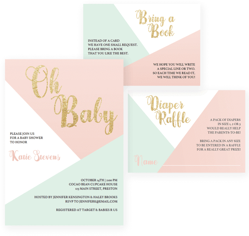 Baby Shower Invitation Set Pink And Gold By Littlesizzle - Brochure (819x1024)
