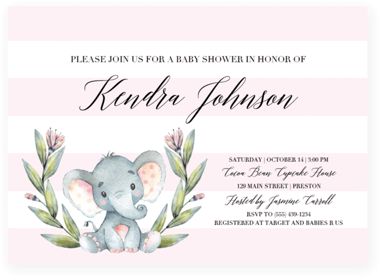 Pink Elephant Baby Shower Invitation Template Download - Aquarell-elefant-jungen-glückwünsche Grußkarte (819x1024)