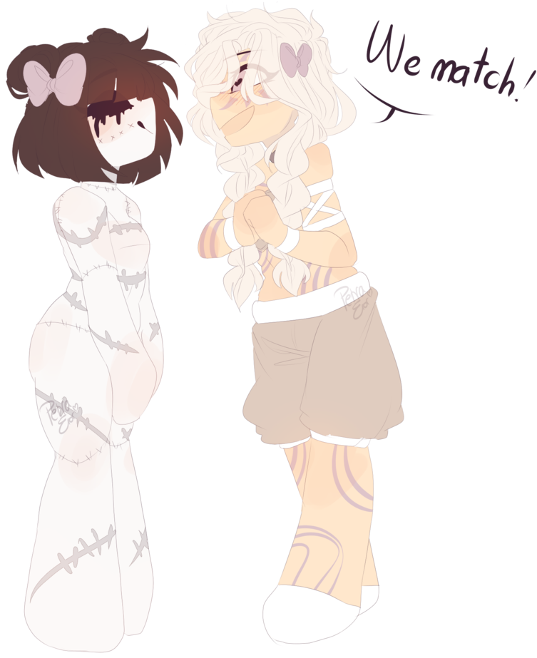 Cuties With Bows By Drawing-heart - Cartoon (847x944)