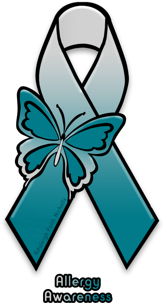 Allergy Awareness Ribbon By Adaleighfaith - Mental Health Green Ribbon Png (748x1069)