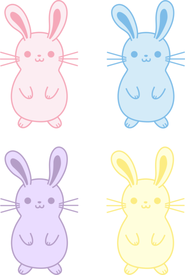 Four Colorful Easter Bunnies - Clip Art (371x550)
