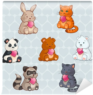 Cute Baby Animals Holding Hearts - Cute Animals And Hearts (400x400)