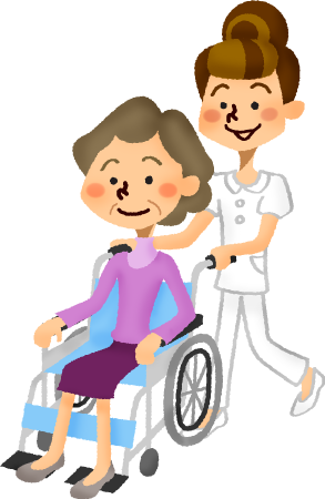 Senior Woman In Wheelchair And Care Worker - Senior Man (293x450)