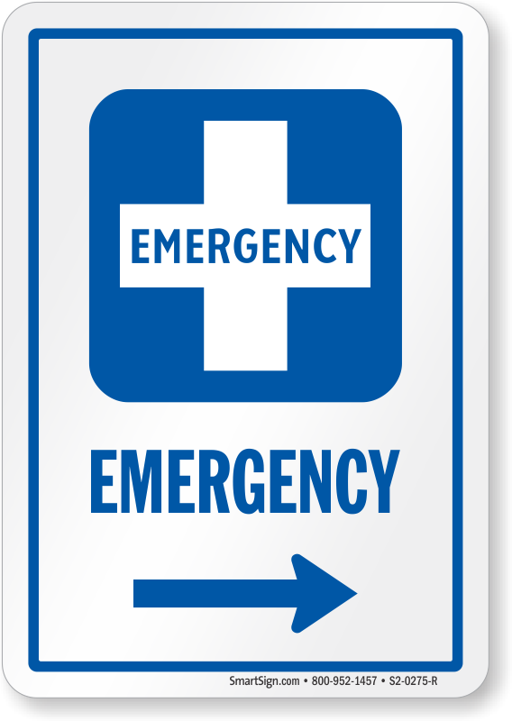 Emergency Right Arrow Hospital Sign - Brady 142589 Emergency 8" H X 8" W ( (568x800)