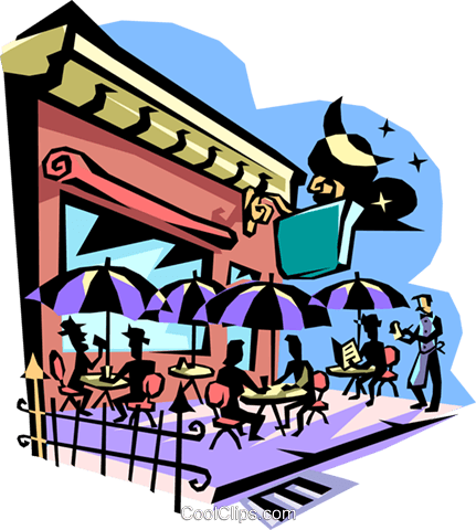 Outdoor Cafe Royalty Free Vector Clip Art Illustration - Full Restaurant Clipart (431x480)