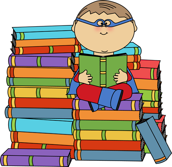 Boy Superhero Bookworm Clip Art Image Boy Superhero - Books Clipart Transparent Background (550x534)