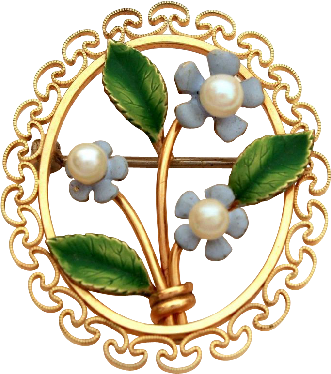 Krementz Cultured Pearls & Blue Enamel Forget Me Not - Krementz Cultured Pearls & Blue Enamel Forget Me Not (772x772)
