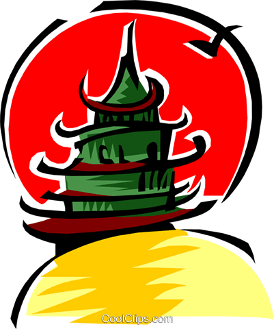 Pagoda Moon Royalty Free Vector Clip Art Illustration - Pagoda Moon Royalty Free Vector Clip Art Illustration (401x480)