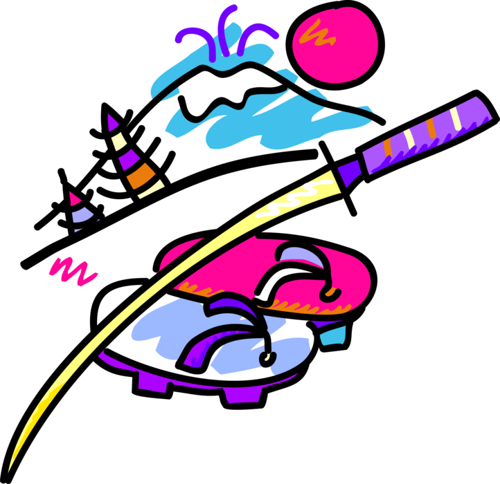 Vector Illustration Of Japanese Pagoda Temples, Katana - Vector Illustration Of Japanese Pagoda Temples, Katana (722x700)