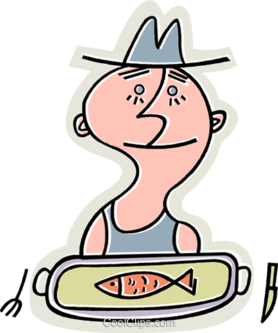 Man With One Small Fish On His Plate Royalty Free Vector - Man With One Small Fish On His Plate Royalty Free Vector (401x480)