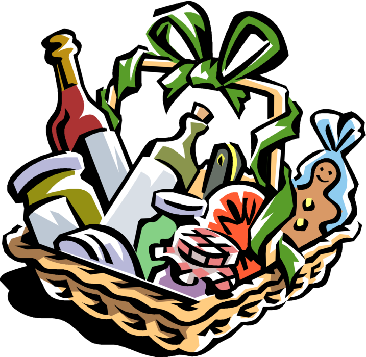 Vector Illustration Of Food Basket Filled With Christmas - Gift Basket Clip Art (717x700)