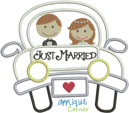 Just Married Getaway Car Girl Applique Design - Appliquecornerdesign 388 Karneval Maske Applikation (565x495)